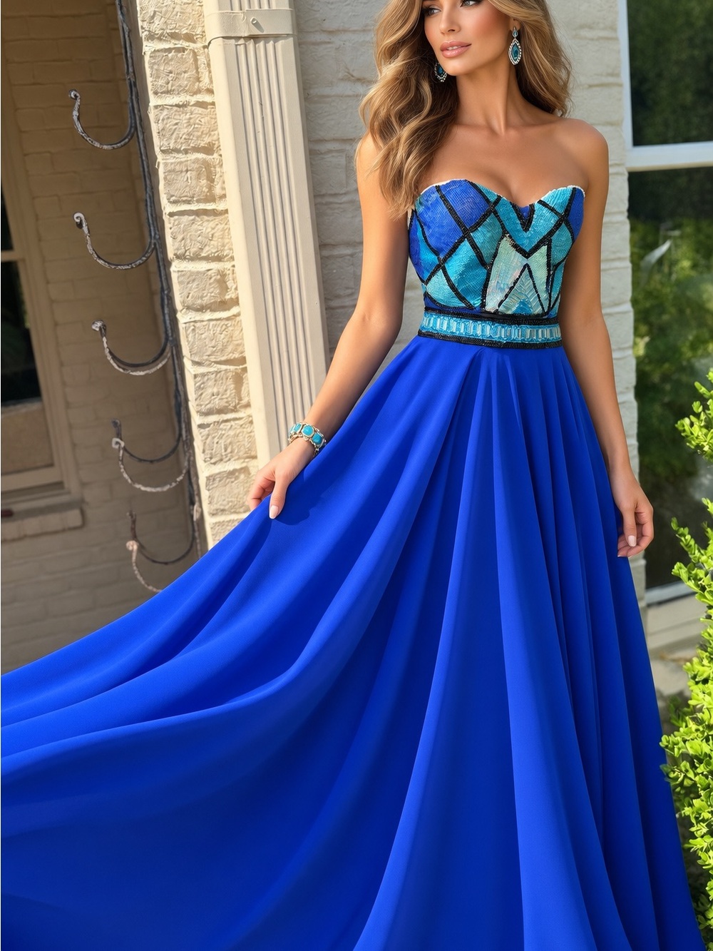 $5000 NEW W/ TAGS VERSACE GORGEOUS ELEGANT 2 PIECE ROYAL BLUE SKIRT AND BUSTIER